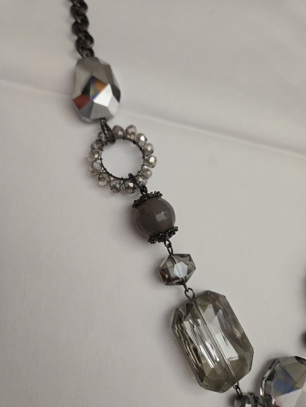 Silver Gem Sparkly Mixed Texture Long Gunmetal Silver Tone Long Necklace - Picture 7 of 11